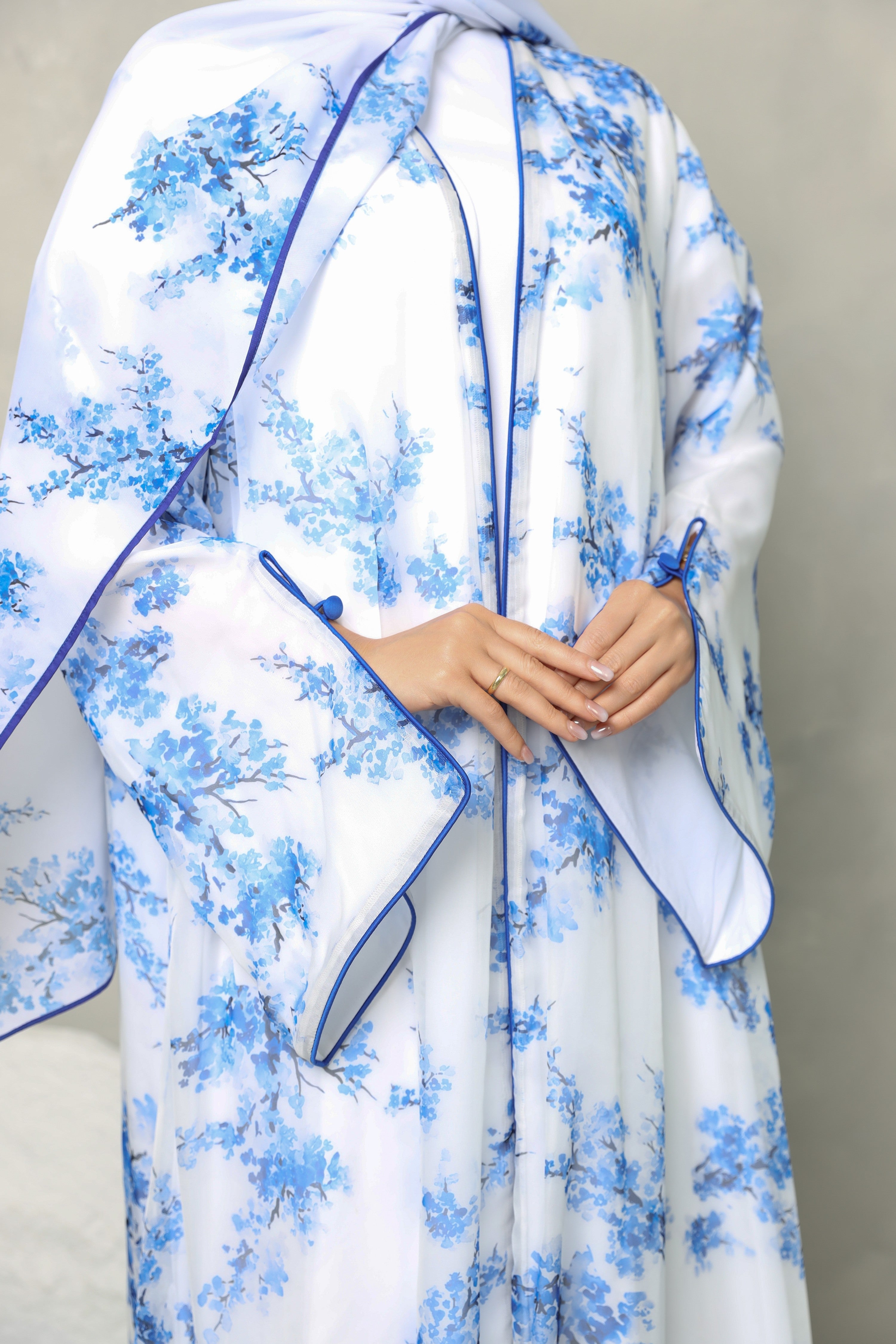 Floral Georgette Chiffon Abaya – Blue Bloom Print