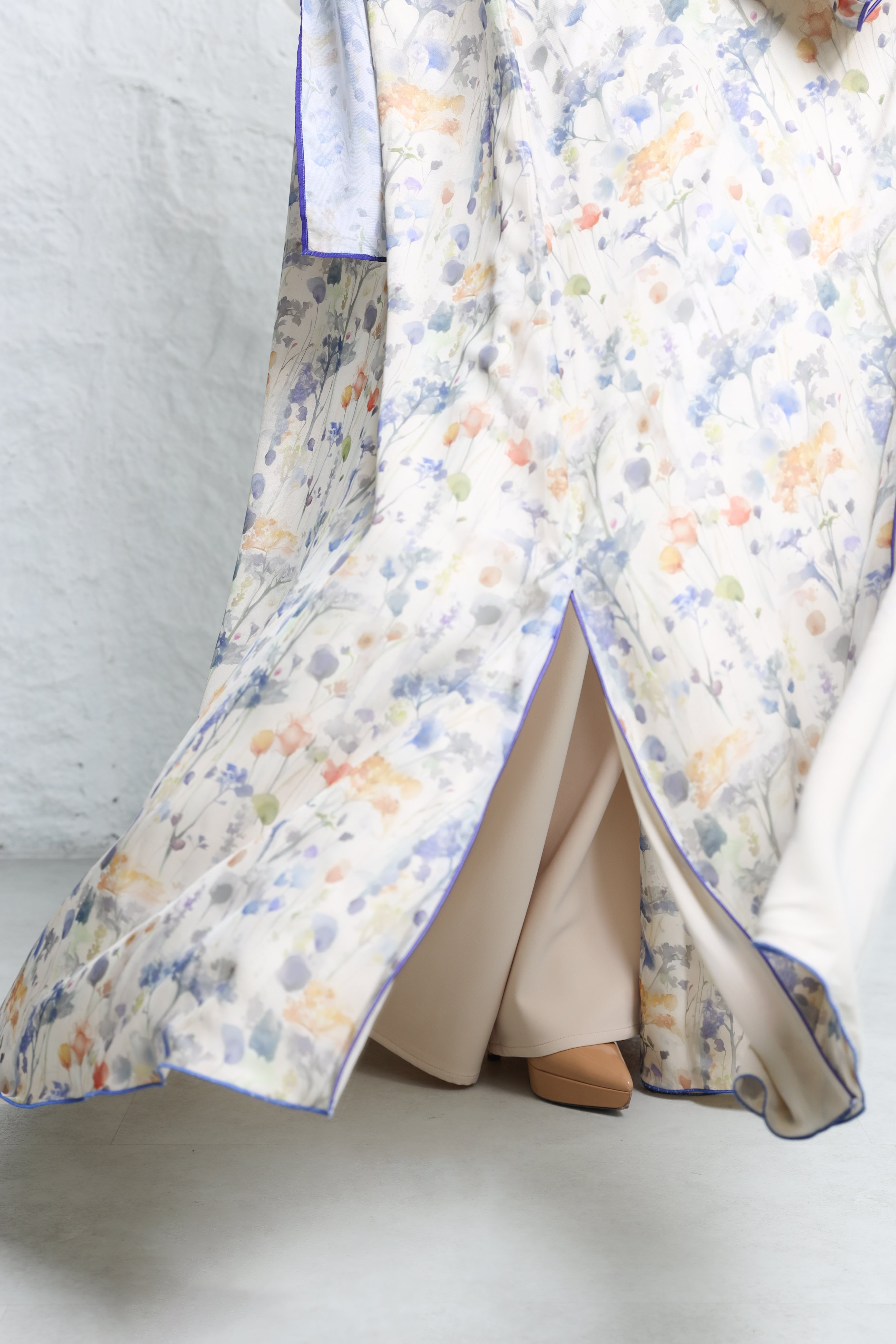 Floral Georgette Chiffon Abaya – Soft Pastel Print