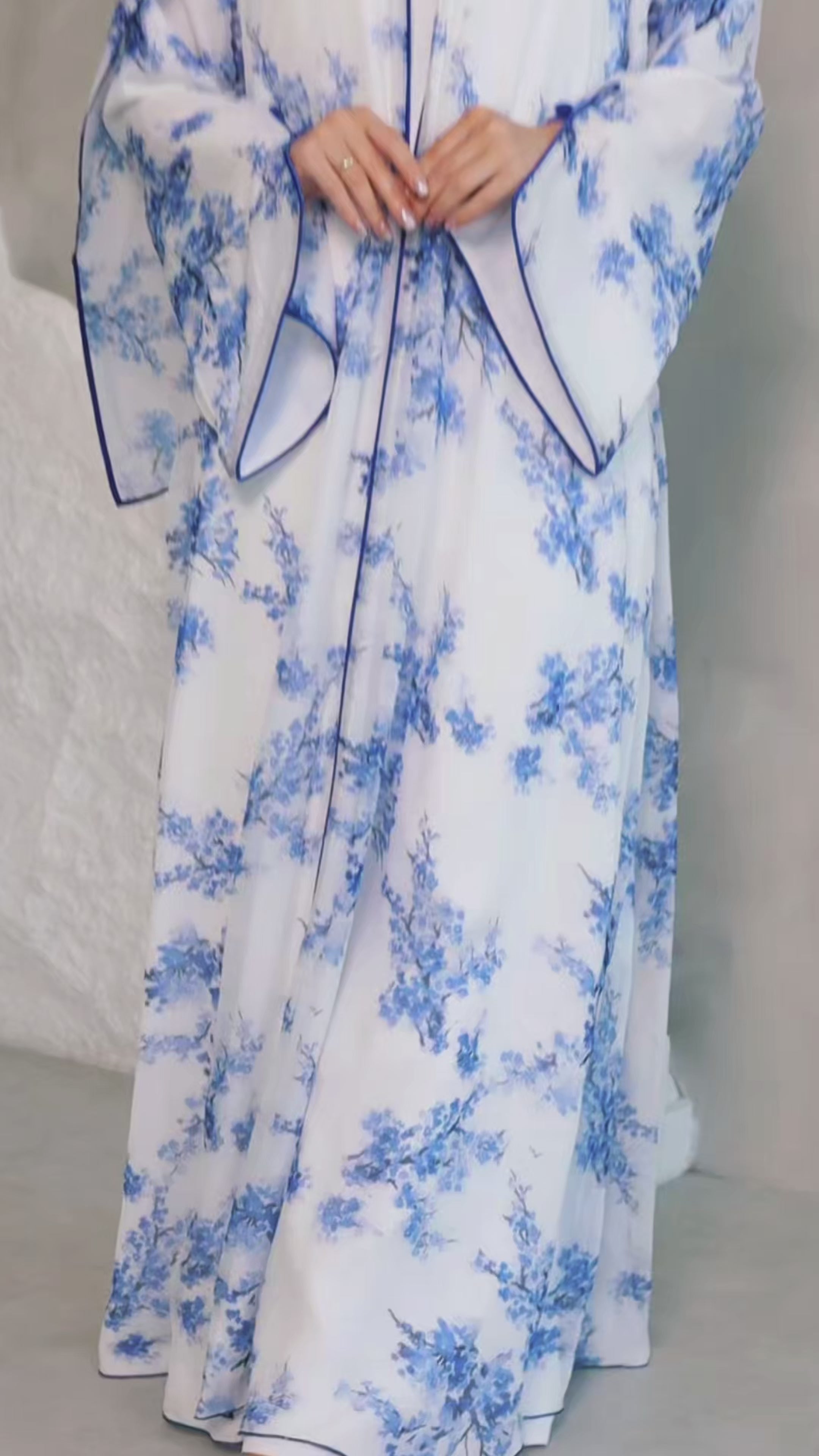 Floral Georgette Chiffon Abaya – Blue Bloom Print